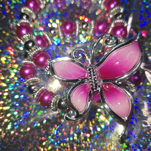 Fashion Jewelry I Butterfly Double Bracelet I Faux Pink Pearl I Expand… - Picture 4 of 6